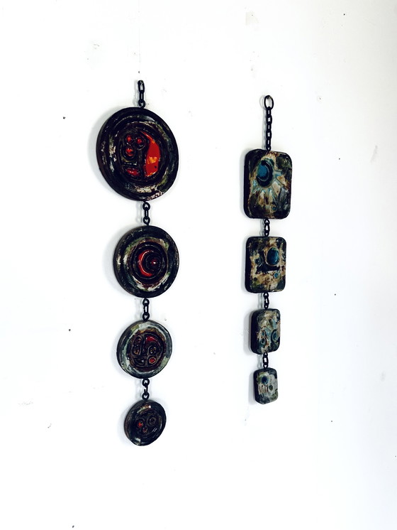 Image 1 of 2x Pendente da parete in ceramica brutalista anni '60