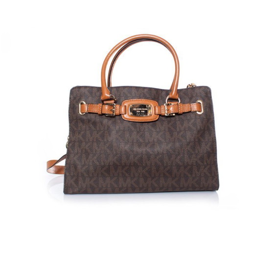 Image 1 of Borsa shopper Michael Kors in tela marrone con monogramma.