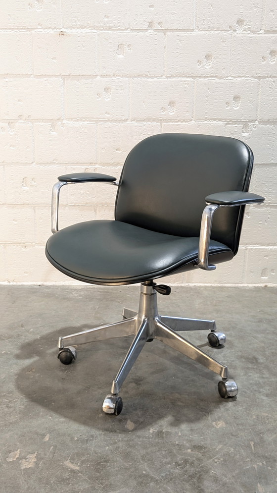 Image 1 of sedia da ufficio mim racing in pelle verde e legno di palissandro