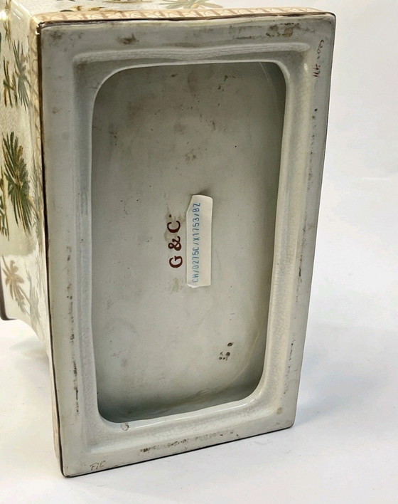 Image 1 of Vaso da fiori in ceramica vintage, dipinto con una testa di elefante in bronzo, H: 21 cm