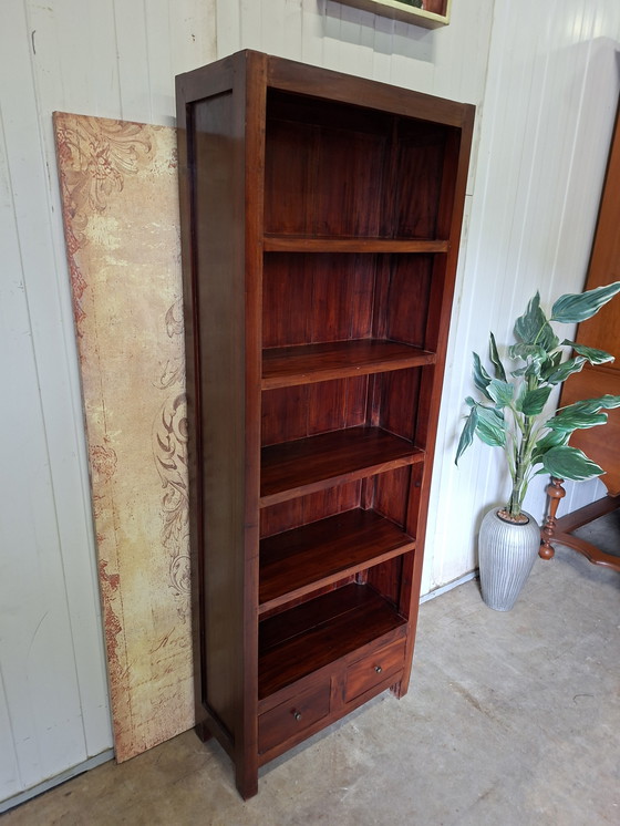Image 1 of Teakhouten boekenkast afm. 69x30cm en 190cm hoog.