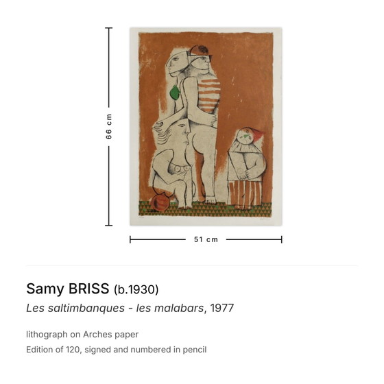 Image 1 of Samy BRISS Les saltimbanques - les malabars Signed lithograph 1977