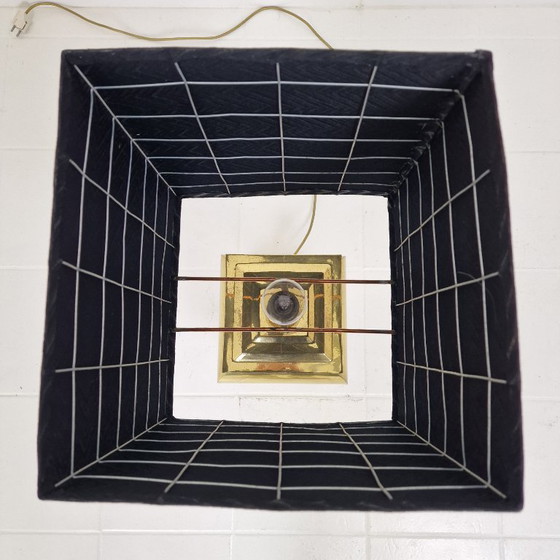 Image 1 of Paar grote Italiaanse Regency stijl tafellampen - Messing en hout met zwarte kappen