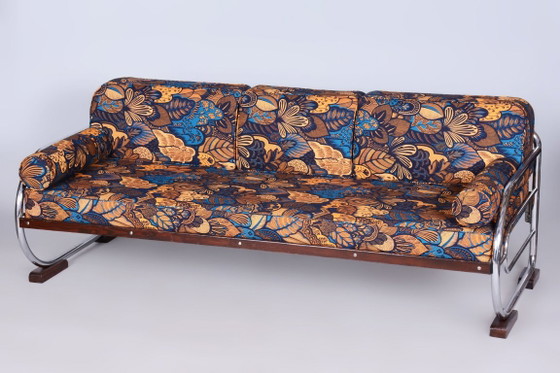 Sofá Bauhaus restaurado, de Robert Slezak, madera de haya, República Checa, década de 1930. – Metal, Textile (photo 7 of 23)