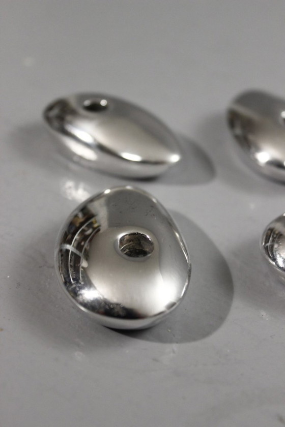 Image 1 of Bougeoirs galets vintage métal argenté design moderniste 1970s