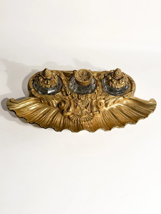 Gilded Bronze Inkwell and Crystal Ink Bottles, 20th Century – decoratieve objecten (photo 2 of 11)