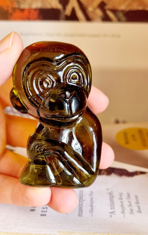 Image 1 of Vintage groen glazen apenbeeldje set van 4