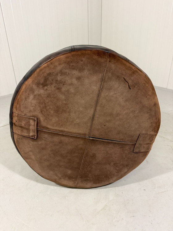 Image 1 of Pouf De Sede in pelle nera con inserti patchwork, anni '70