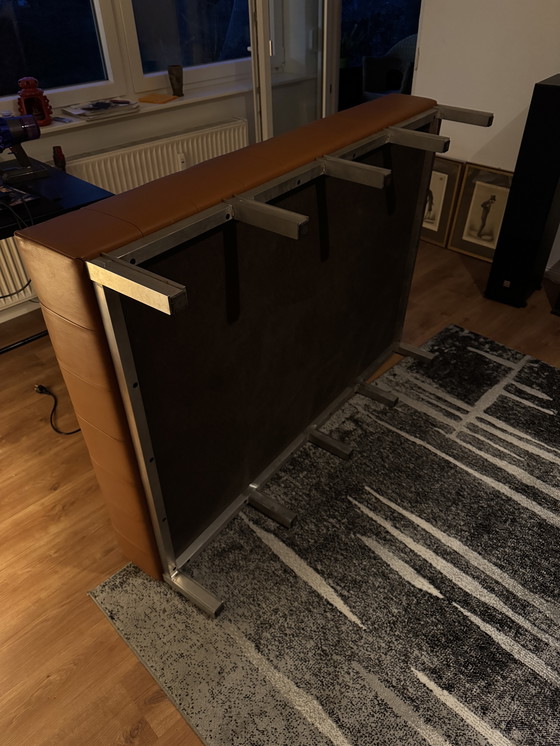 Image 1 of Large Tufted Leather Ottoman / Bench – Mid-Century Style – Cognac – 150 cm