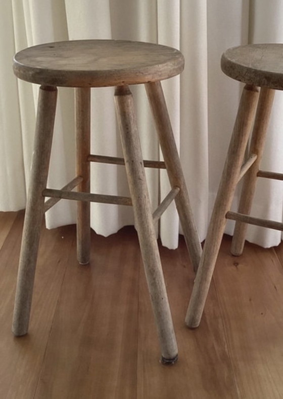 Image 1 of Set of vintage mid 20th century French stools - krukjes