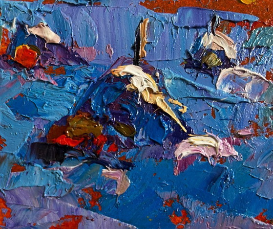 Image 1 of Original Oil Painting Winter Village Landscape Frosty day in the field
