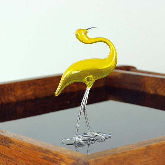 Gelber mundgeblasener Glasflamingo von Jaroslav Brychta, Železný Brod, Tschechoslowakei, 1960er Jahre (photo 6 of 6)