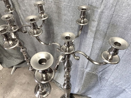 Image 1 of Paar große, versilberte Metallkerzenständer/Kerzenhalter