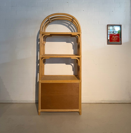 Vintage Rothan Webbing kast, Boekenkasten, Rotan, Hout, Beige (foto 10 van 11)