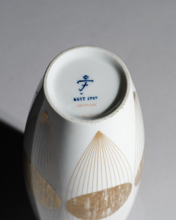 Image 1 of Fürstenberg E.A. Sunderman Vase Gold & White Porcelain West Germany Space-Age
