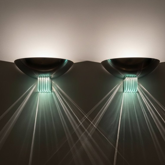 Image 1 of Pair of Italian Chrome and Thick Glass Sconces 1960s