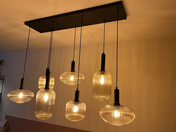 Image 1 of Plafondlamp met 7 glazen lampenkappen