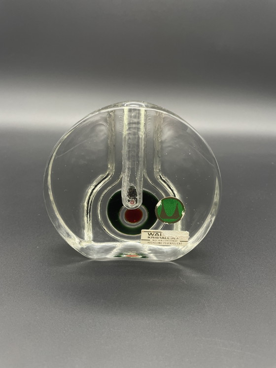 Walther Kristallglas Solifleur "Bullseye" Green Red – West Germany – Original Label – walter Kristall, Vases (photo 3 of 9)