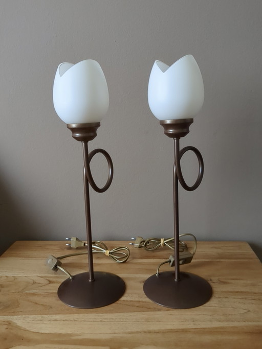 Set Vintage Massive Tafellampen 'Tulp'