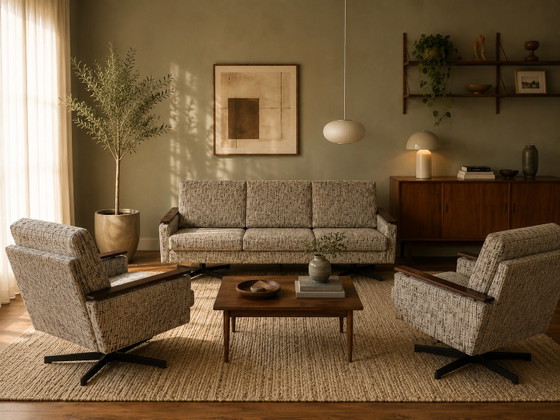 Volledig gerestaureerde Vintage Design 3-1-1 Zithoekset – Metal, Textile (photo 12 of 12)