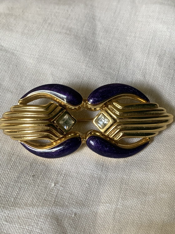Broche-Pendentif Vintage GUY LAROCHE Signée - Plaqué Or et Émail Aubergine - (7x3 cm) – Cadeaux, Other (photo 3 of 9)