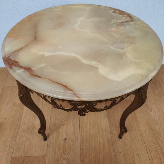 Image 1 of Vintage Regency ronde salontafel koffietafel met marmer, onyx blad