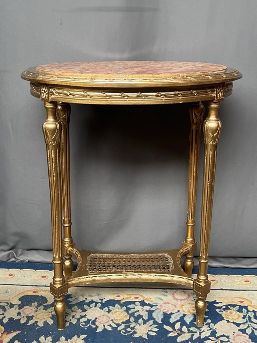 Table en bois doré de style Louis XVI. Plateau en marbre. Fin du XIXe siècle. – bijzettafels, Marble, Wood (photo 2 of 5)
