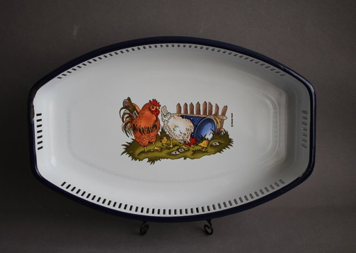 Münder Email Emaille Motiv Hahn und Huhn Brotschale Schale Brotkorb