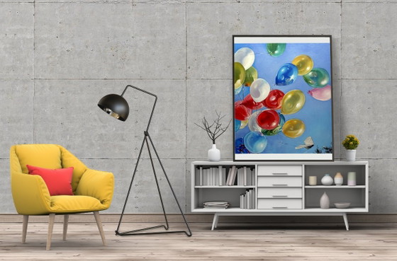 Original Oil Painting Contemporary Art, Hot Air Balloons Carrier – Paintings & Drawings, Canvas (photo 3 of 7)