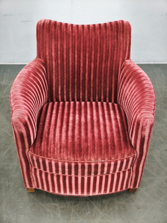 Image 1 of Fauteuil lounge sculptural en velours, style danois moderne des années 1950