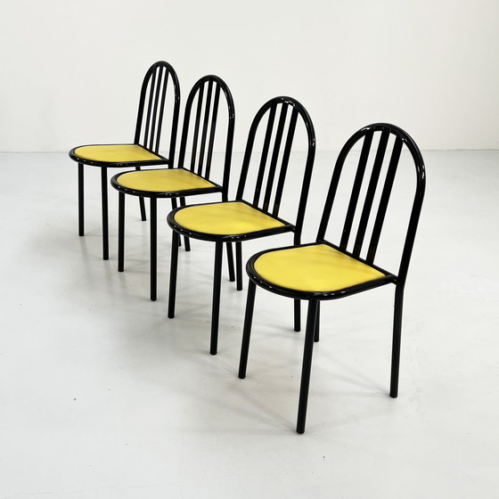 Image 1 of Set van 4 stoelen No.222 in gele stof van Robert Mallet-Stevens voor Pallucco Italia, 1980