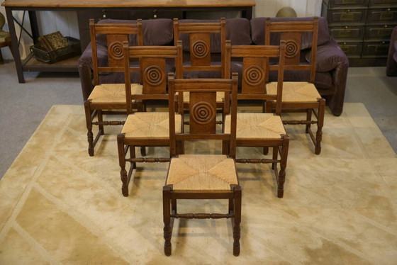 Set of 6 brutalist oak chairs from the 1950s. – Dining chairs (photo 4 of 15)