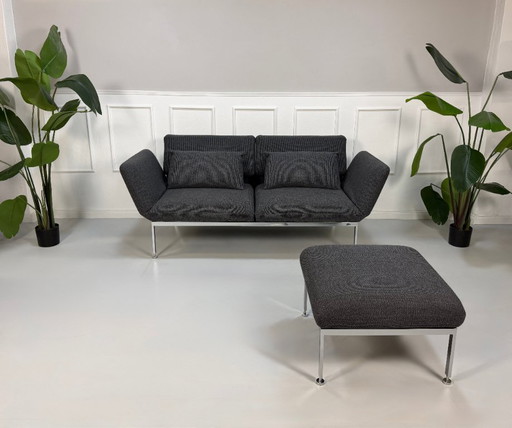 Brühl Roro Medium Fabric Grey Sofa + Ottoman
