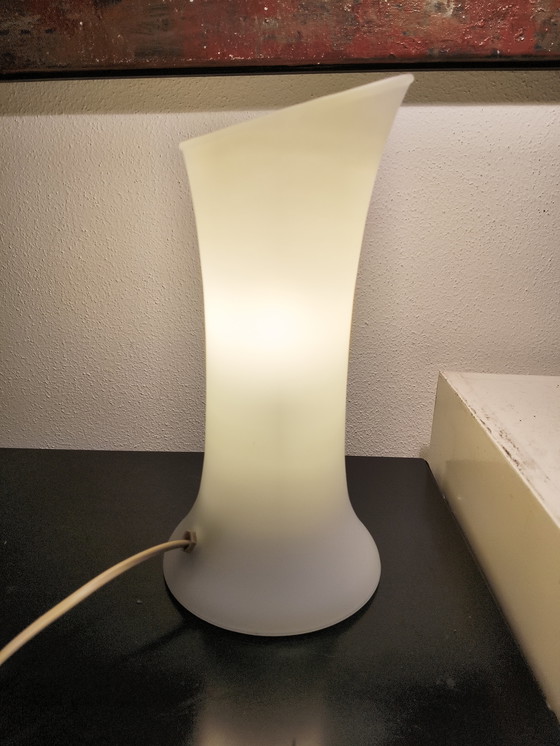 Image 1 of Vintage design white satin glass table lamp from the French brand SCE, model Hurricane. Height 28 cm