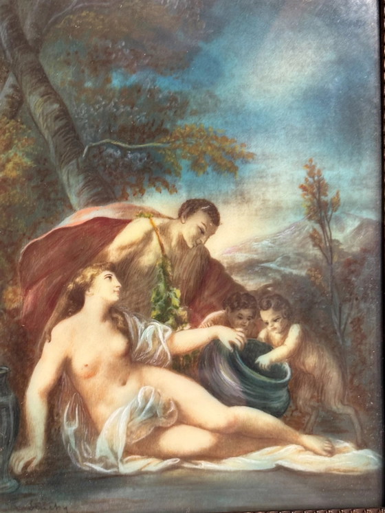 Pair of 20th Century Classical Oil Miniatures on Cardboard, Paintings & Drawings (photo 5 of 10)