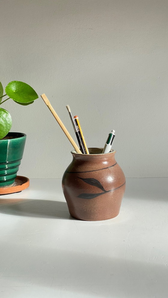 Image 1 of Vintage Signed Handcrafted Stoneware Vase