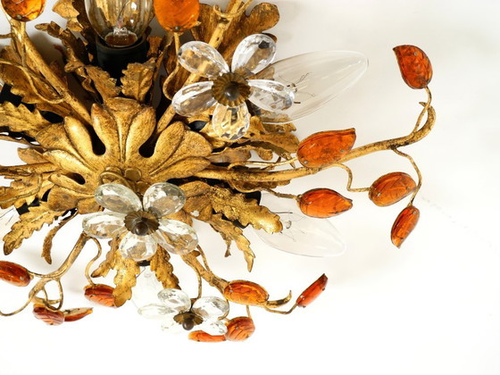 Image 1 of Très belle lampe de plafond ou applique murale plaquée or des années 1960, de Banci Firenze, Italie