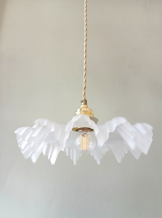Image 1 of Vintage Franse Frosted Glazen Hanglamp in Clichy Stijl