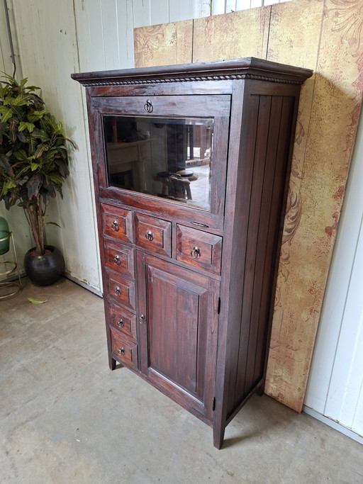 Colonial teak display cabinet, chest of drawers, china cabinet, dimensions 87x46cm and 157cm high. (photo 2 of 5)