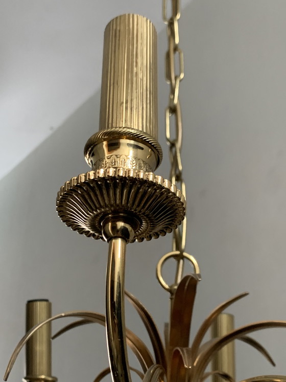 Image 1 of Lámpara de araña estilo Hollywood Regency de latón con forma de palmera, de SA Boulanger, Bélgica, década de 1970.