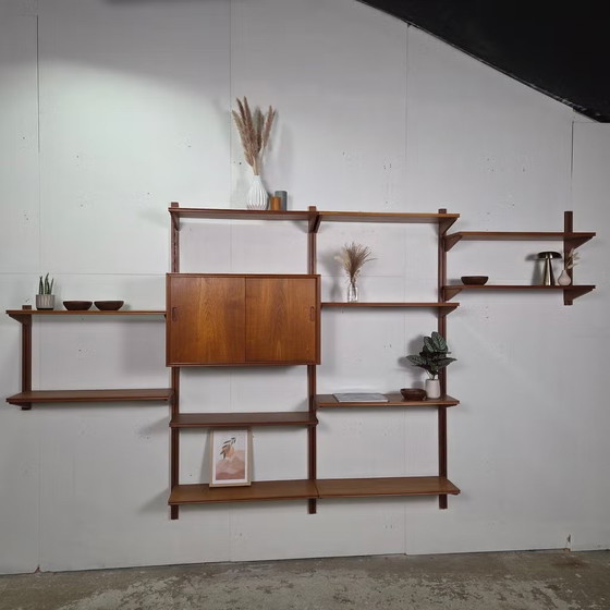Vintage 60s Danish Teak Modular Wall System Mid Century, Wall cabinet, Wood, Brown, Mid Century Modern (photo 4 of 24)