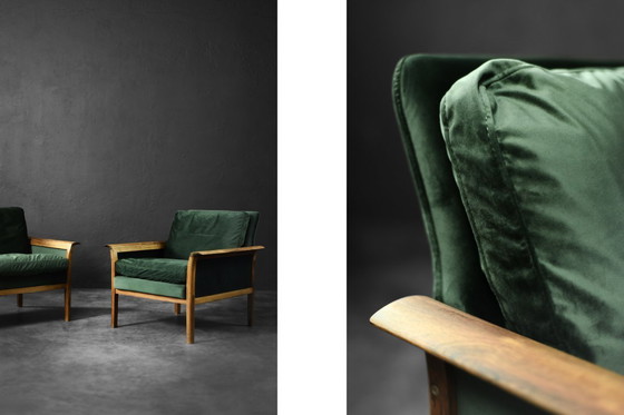Image 1 of Canapé et Chaise Vintage en Palissandre et Velours Vert Bouteille par Knut Sæter pour Vatne Møbler, Norvège, 1960s, Set de 2