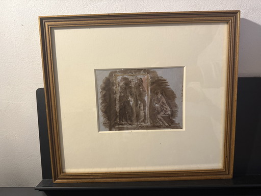 Originele Engelse pentekening uit 1857, antiek, vintage, ingelijst (niet gesigneerd, uit die periode)