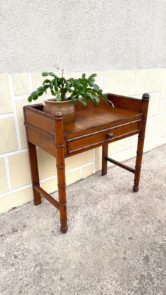Consolebureau uit de jaren 1900, ook wel bekend als bamboe bureau. – Wood (photo 12 of 30)