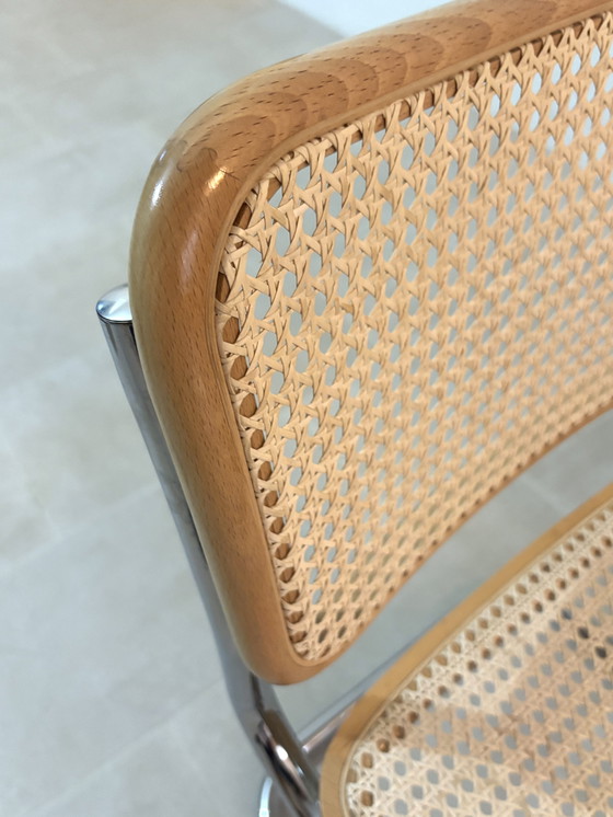 Image 1 of Set di sedie da pranzo a sbalzo in canna modello B32 in cromo di Cesca Italia, design di Marcel Breuer