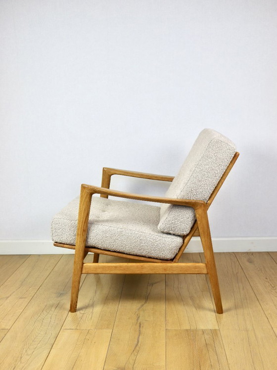 Image 1 of PRL armchair "Stefan" wooden oak vintage beige boucle