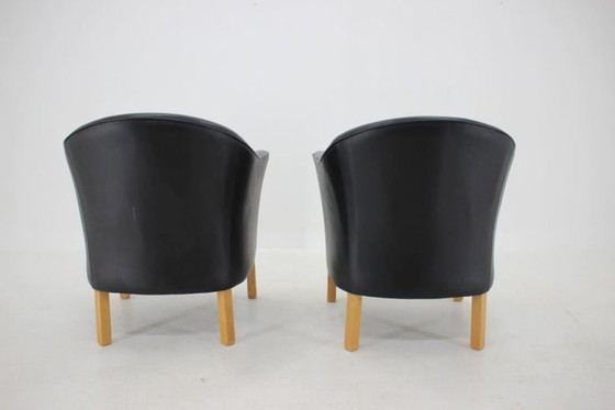 Image 1 of Coppia di poltrone "Queen Chairs" Mogens Hansen MH80 degli anni '70 in pelle nera e rovere.