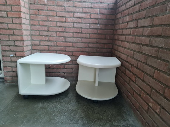 Image 1 of Space Age tables side tables made of wood with wheels