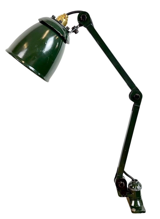 Industrial Green Enamel Adjustable Table Lamp, 1960s