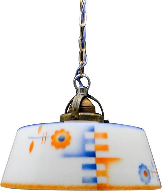 Art Deco Pendant Lamp, Poland, 1950s – Glass, Metal (photo 8 of 8)